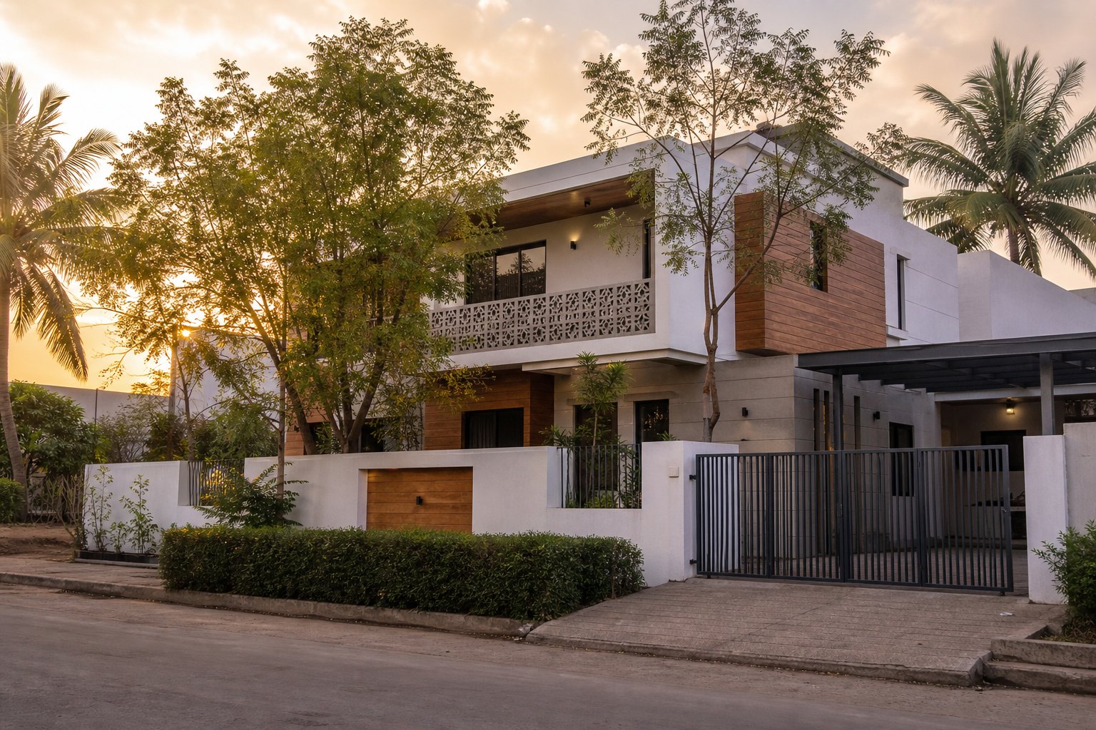 Bungalow built by Arsa Construction in Baramati at dusk